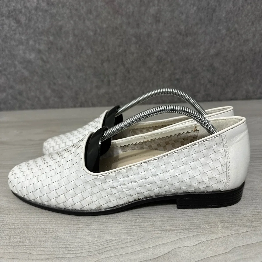 Trotters Liz Loafers Womens 11 White Woven Leather Slip‎ On Flats T5158-582